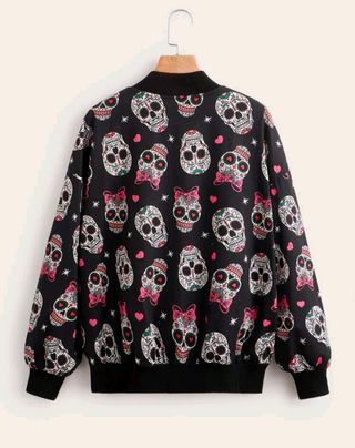 Chaqueta Calaveras Negra Rosa