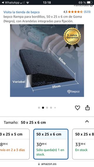Rampa bordillos goma 50x25x6cm