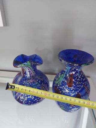 Jarrones cristal de murano azul multicolor