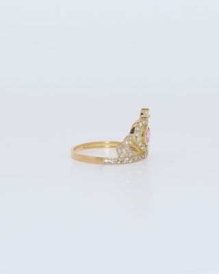 ANILLO CORONA CON CIRCONITAS ROSA Y BLANCA.Oro 18k
