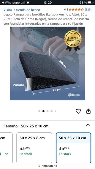Rampa bordillos goma 50x25x10cm