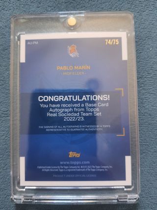 Cromo Pablo Marín Topps Auto numerada a 75
