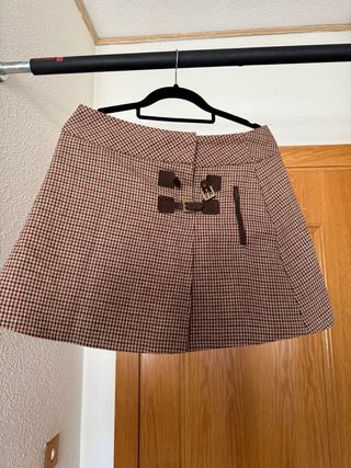 Falda Zara cuadros marrón beige talla S