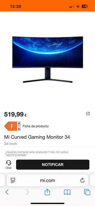 Monitor Xiaomi 34" curvo 