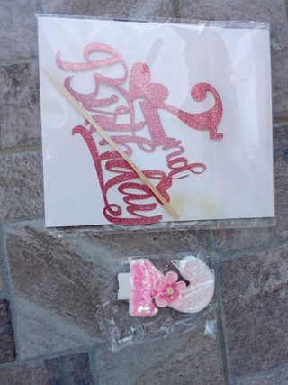 Candela e topper torta 2 anni rosa