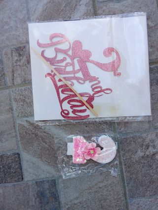 Candela e topper torta 2 anni rosa