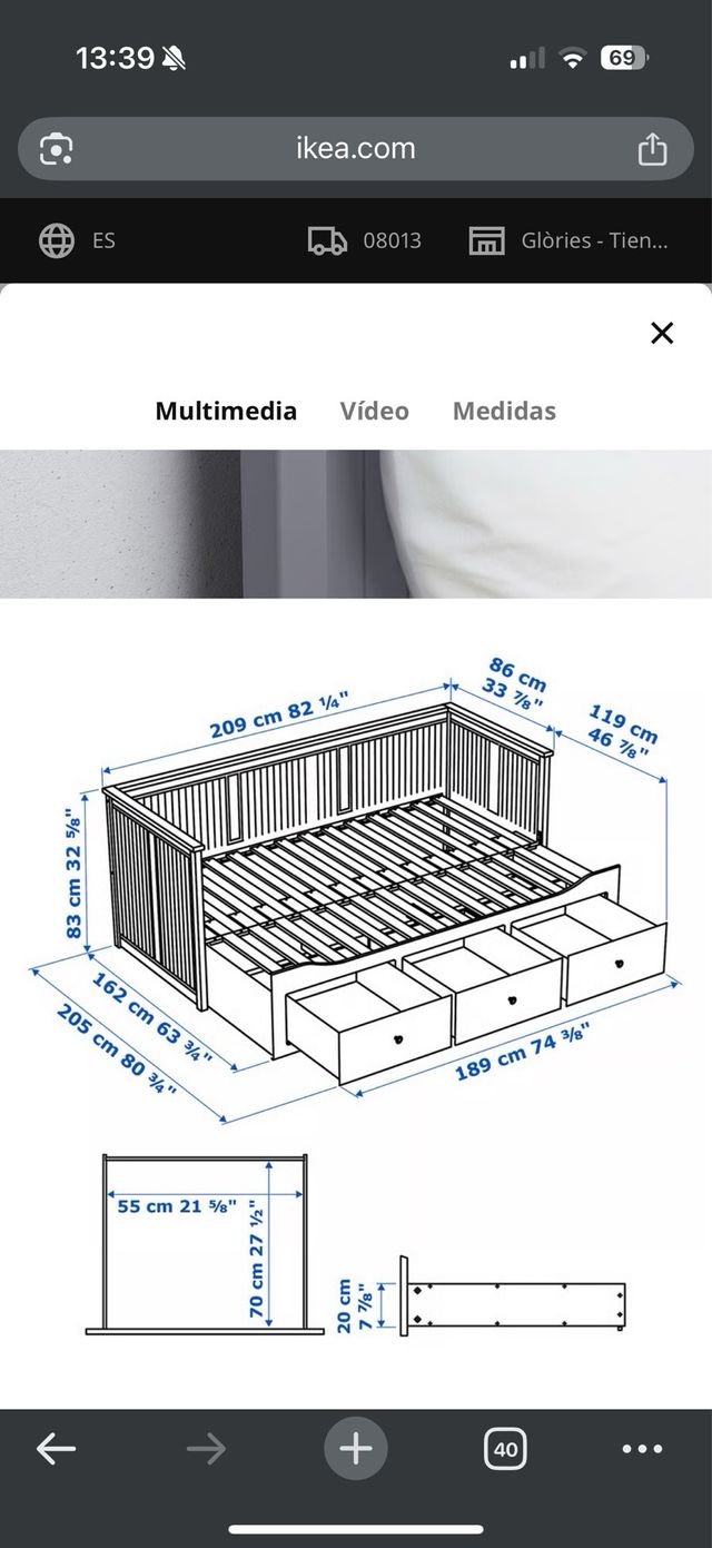 Cama supletoria Ikea con cajones