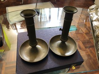 2 Candelabri Olio Bronzo - 20cm Antiquariato 1800