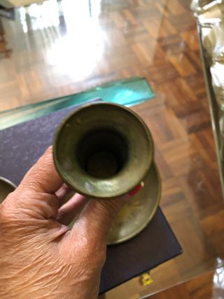 2 Candelabri Olio Bronzo - 20cm Antiquariato 1800