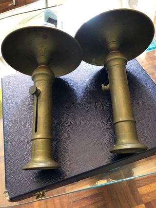 2 Candelabri Olio Bronzo - 20cm Antiquariato 1800