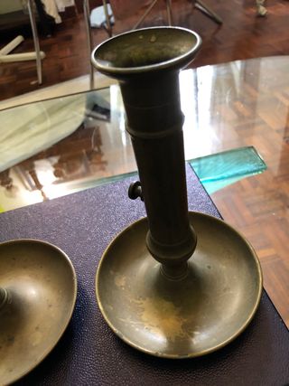 2 Candelabri Olio Bronzo - 20cm Antiquariato 1800