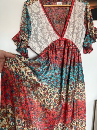 Vestido boho largo - Rojo & Turquesa