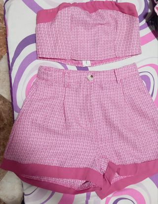 Conjunto top & shorts cuadritos rosa