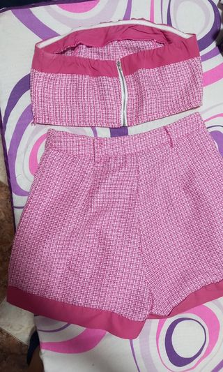 Conjunto top & shorts cuadritos rosa