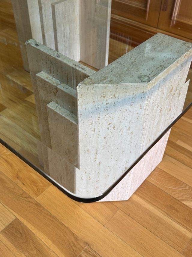 tavolo in vetro (1,7 cm) e marmo