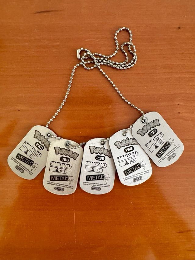 5 Metal Tags Pokemon + Cadena