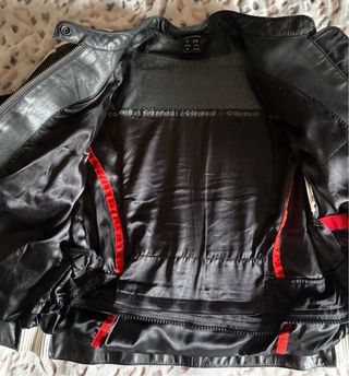 Cazadora cuero moto mujer - roja y negra