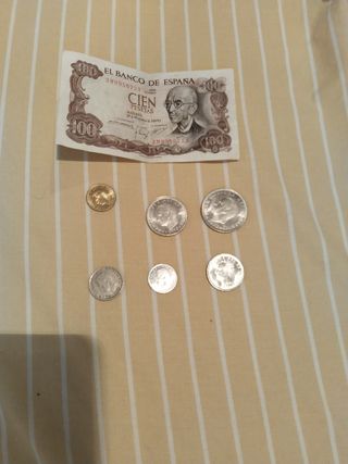 Billete 100 pesetas + monedas