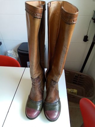 Botas Piel Marrón-Verde Mujer
