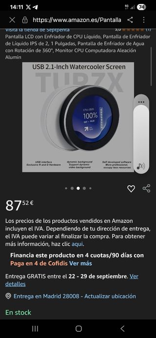 Pantalla LCD de Enfriador de CPU Líquido, 2.1" 