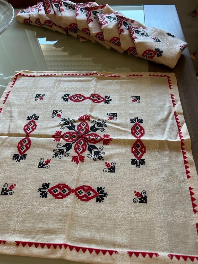 Juego servilletas lino - beige, rojo