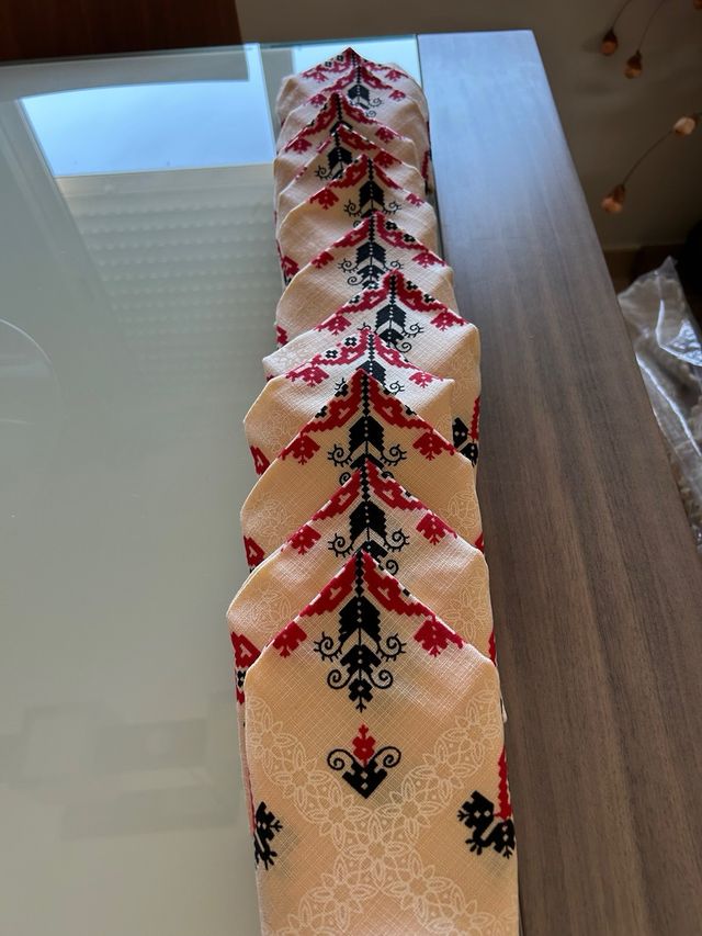 Juego servilletas lino - beige, rojo