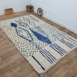 Tappeto berbero marocchino in pura lana blu