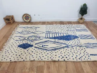 Tappeto berbero marocchino in pura lana blu