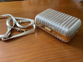 Bolso fiesta raso beige-dorado
