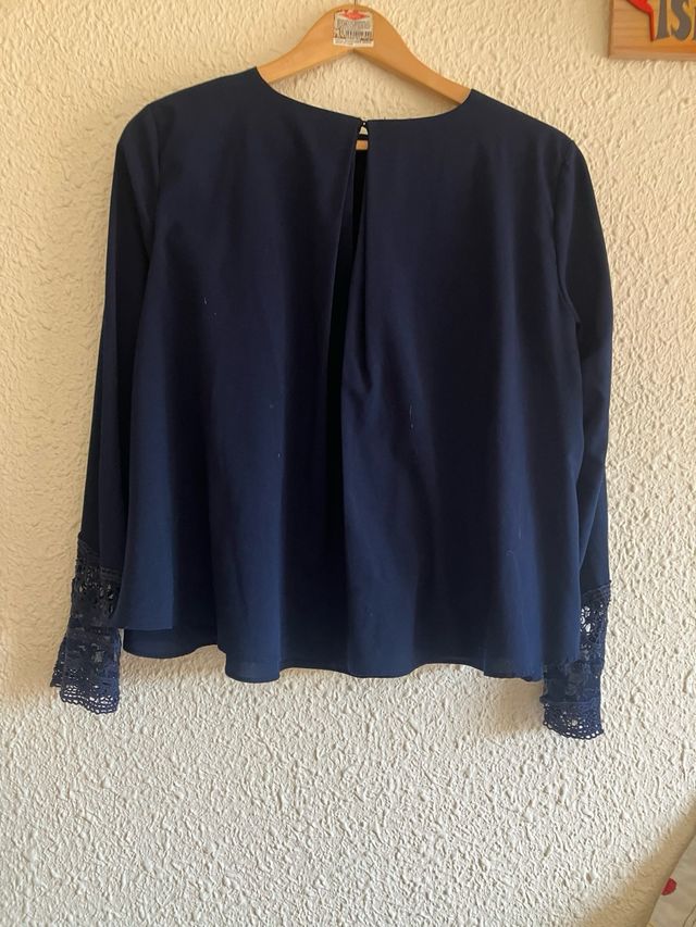 Blusa azul marino-mangas largas (talla M - mujer)