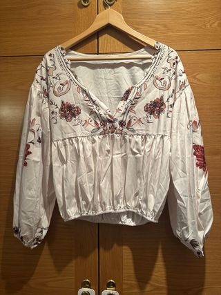 Blusa beige y marrón - Talla S