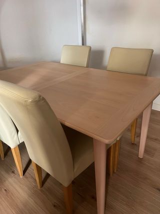 4 sillas comedor beige - piel sintética y lampara