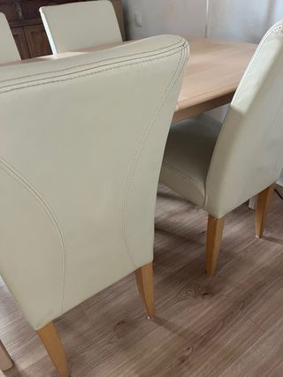 4 sillas comedor beige - piel sintética y lampara