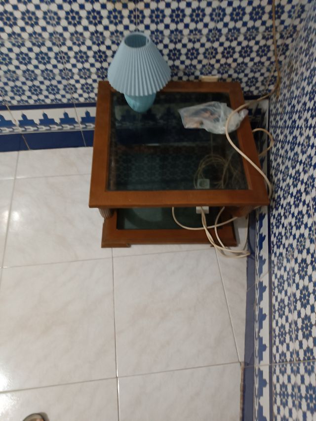 Mesa centro madera cristal cuadrada