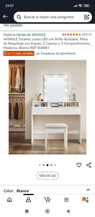 Tocador con espejo LED blanco