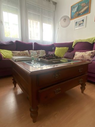 Mesa centro madera maciza cristal