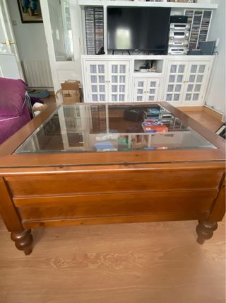 Mesa centro madera maciza cristal