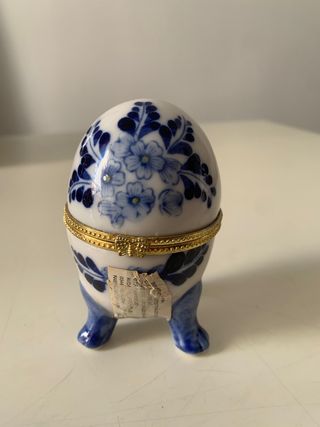Joyero porcelana huevo rosa blanco