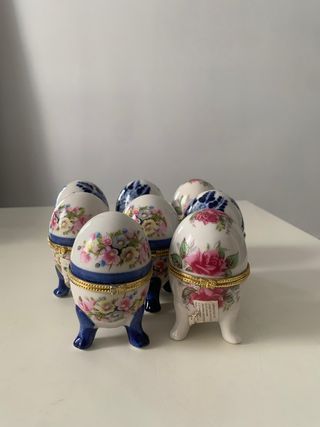 Joyero porcelana huevo rosa blanco