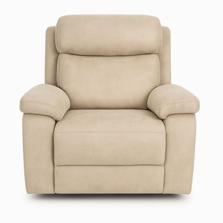 Sillón reclinable tapizado en beige, muy cómodo.