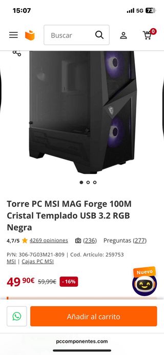 Torre PC MSI MAG Forge 100M negra