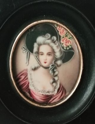 Antico quadro con dipinto miniatura ritratto donna