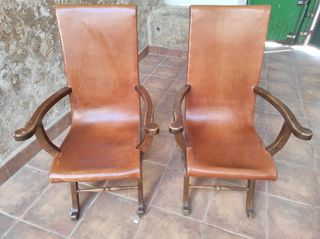 2 Butacas Piel Marrón - Madera