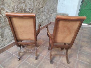 2 Butacas Piel Marrón - Madera