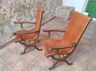 2 Butacas Piel Marrón - Madera