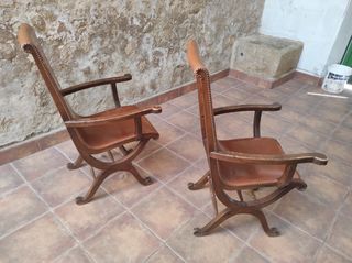 2 Butacas Piel Marrón - Madera