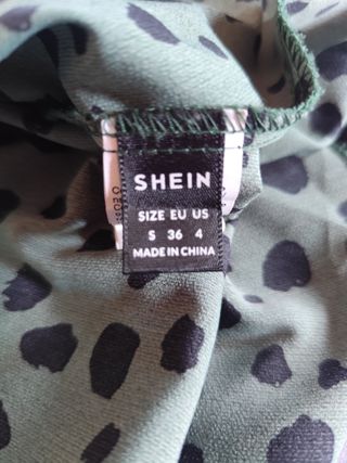 Vestido midi estampado S - Negro & Verde azulado