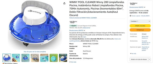 Robot Limpiafondos WINNY POOL CLEANER – NUEVO 