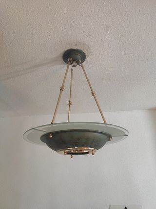 Lampara techo vintage dorada-verde