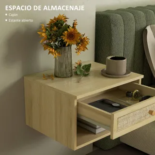 Mesitas Noche Colgantes Rattan-madera 40x34x23 cm